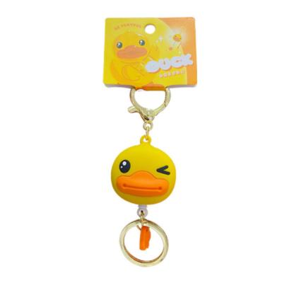 China Durable Resin Yellow Car Accessories Pendant Duck Buckle Metal Key Ring Retractable Key Chain for sale