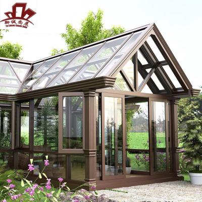 China Sound Insulation And Weatherproof Gray Color Gable Tempered Glass Free Standing House With Casement Windows And Door Sunroom for sale