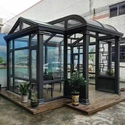 China 3.0mm Thickness Waterproof Heavy Duty Custom Prefab Glass House Sunrooms Sound Insulation Aluminum Prefab Glass Sunrooms for sale