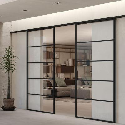 China New Modern Style Used Pocket Aluminum Slim Conservatory Bathroom Main Entry Windows Frame Glass Sliding Barn Door for sale