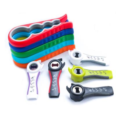 China Viable Stainless Steel Opener Kit 5 in 1 Can Bottle Opener Multi Function Hot Sale Silicone Handle Jar Opener for sale