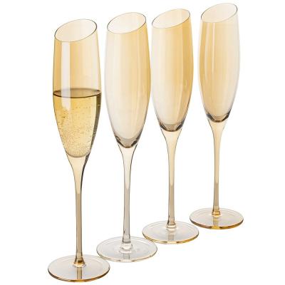 China Lead Free Crystal Wedding Champagne Flutes Colored Crystal Glassware Nordic Amber Wine Glasses Goblet Wholesale Barware Restaurant Set for sale