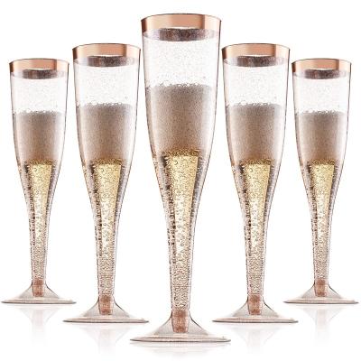 China Unbreakable Disposable 5 Ounce Clear Toasting Cups Cocktail Silver Sparkle Champagne Flutes Mimosa Glasses Wedding Bulk Plastic Party Pack for sale