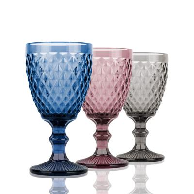 China 240ml HandmadeWine Thickened Glasses Set 8oz Water Cup Goblet Vintage Colored Wine Embossed Cup Wedding Goblet Drinkware for sale