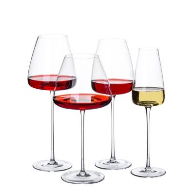 China Printing LOGO Custom Hand Blown Art Ultrathin Crystal Clear Burgundy Red Wine Glass Goblet Tall Belly Sample Cup for sale