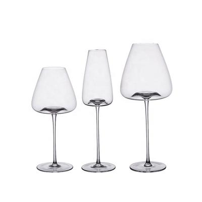 China Printing Modern Hand Transparent Crystal Red Wine Glasses Lead Free Blown LOGO Custom High Capacity Convex Bottom Long Stem Style for sale