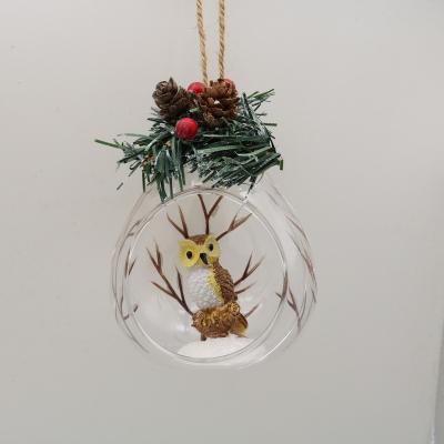 China Glass Hanging Clear Glass Ornaments Christmas Ornaments With Owl for sale