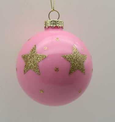 China Flat Glass-Glass Christmas Ball Ornaments Crackle Pink Christmas Ornaments for sale