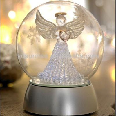 China Home Decor Glitter Glass Christmas Decoration Silver Angel Bauble With LED Lights for sale