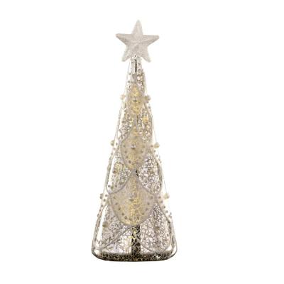 China Chirstmas Decor Glass Christmas Tree With Star Silver Glass Tree With Led Light for sale