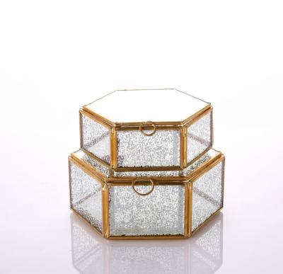 China Mini Greenhouse World Hexagon Handmade Colorful Glass Jewelry Box for sale