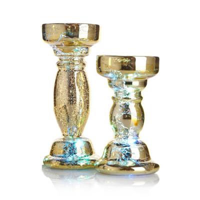 China New Gold Mercury Candle Holder Luxury Decorative Long-Blown Glass Candle Holder for sale