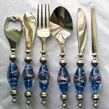 China Europe murano glass tableware/FORK AND KNIFE with glass bead kitchenware for sale