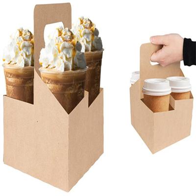 China Customized disposable cheap take out hot drink tea carrier papercup with handle wrapping paper coffee disposable cup holder for sale