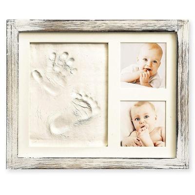 China Hot Sale Handmade Newborn Infants Baby Footprint Footprint Photo Frame Kit Christmas Easter Gifts for sale