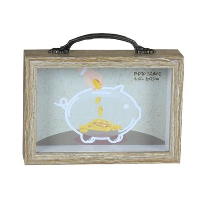 China Money Bank Cans Wholesale Rustic Adult And Kids Picture Shadow Frame Piggy Bank Wooden for sale