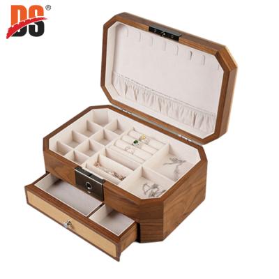 China 100% Handmade DS Factory Wholesale Customized Mirror Top Walnut Wood Jewelry Boxes With Drawer for sale