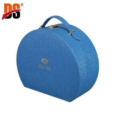 China Custom Printed Leather Round Storage Boxes DS Hot Selling Large Logo PU Hat Stored for sale