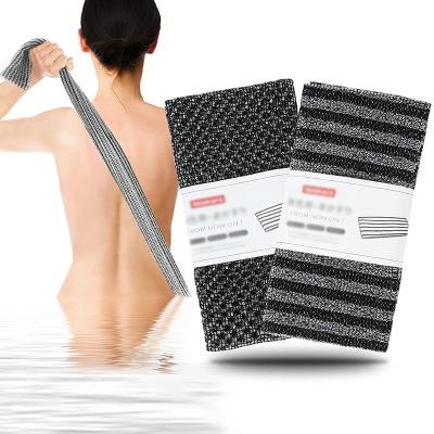 China EXFOLIATING Black Stripe Plaid Exfoliating Back Scrubber Fabric Bath Wash Scrub Towels For Shower for sale