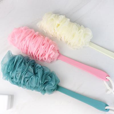 China Long Handle 3 Pack Multi Colors Exfoliating Soft Back Nylon Loofah Loofah Sponge Scrubber Mesh Loofah Body Brush With Long Handle for sale