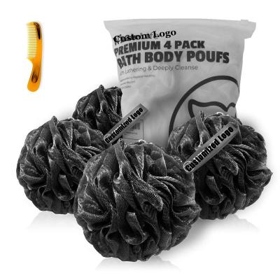 China All Black Bamboo Natural Charcoal Nature Mesh Puffs Large Shower Puff Sponge Shower Luffas Ball Black for sale