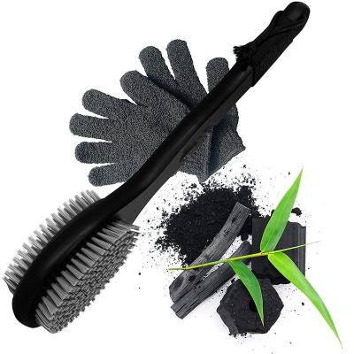 China Long Grip Long Handle Black Bath Shower Body Brush For Showering With Exfoliating Gloves for sale