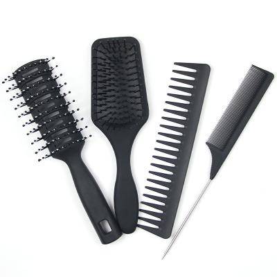 China Salon PVC Box Package 4Pcs Set Black Color Plastic Detangle Detangling Hair Brush Comb Detangler Brush for sale