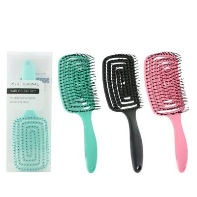 China Salon 3 Colors Plastic PVC Box Package Duct Detangler Hair Comb Detangler Hair Brush Detangling Brush for sale