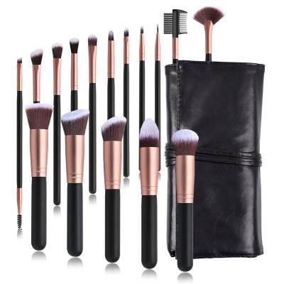 China Angular Blush Customize Logo Leather Storage Bag Package Rose Golden 16 Pcs Premium Synthetic Wooden Makeup Brush Set Handle Makeup Brushes for sale