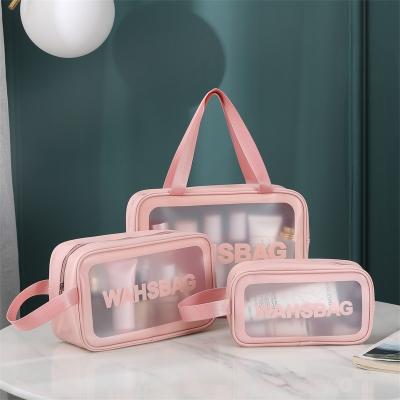 China Modern 3pcs Set Pouch Clear Transparent Cosmetic Travel Makeup Toiletry Leather Bag For Women for sale