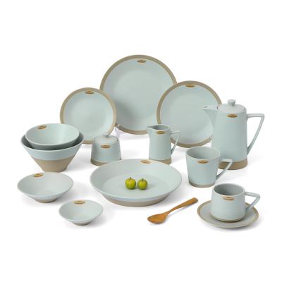 China Sustainable Unique Design Hot Sale Dining Dish Set Cuple Dishes Luxury Ceramic Stoneware Dinner Set for sale