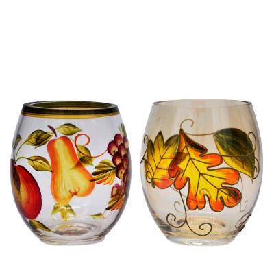 China Egg Shaped Beautiful Color Glass Cylinder Candle Holders , Glass Votive Candle Holders for sale