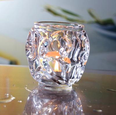 China Einzigartige Riffelglas-Kerzen-Hochleistungshalter, Klarglas-Kerzen-Halter für Tealight zu verkaufen