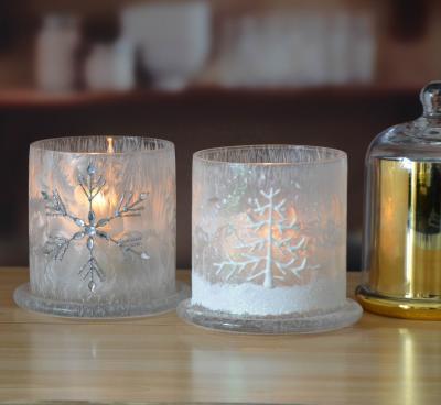 China Frost Glass Candle Holders , Glass Cylinder Candle Holders For Holiday Decoration for sale