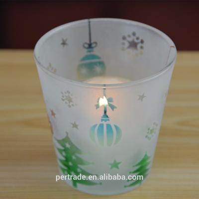 China Frosted Color Pattern Vintage Glass Candle Holders For Christmas for sale