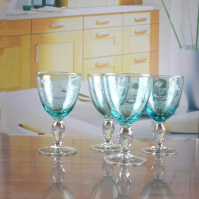 China Weinlese-skandinavische Art gravierte Türkis Crystal Wine Glass, klare Becher-Gläser zu verkaufen