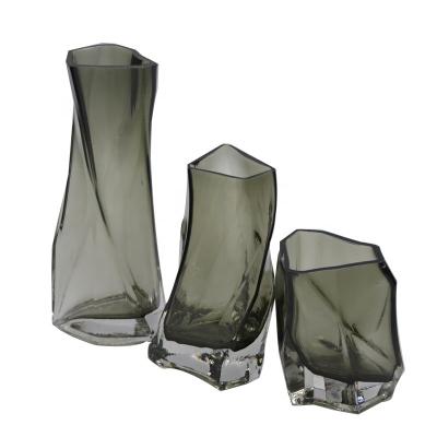 China 3 Size Warped Grey Color Tall Centerpiece Vases for sale