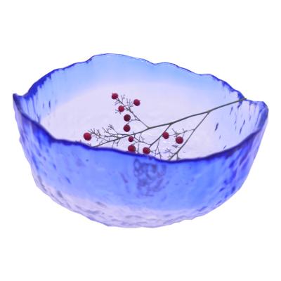 China Gehämmerte Muster-unregelmäßige Form Crystal Salad Serving Bowl zu verkaufen