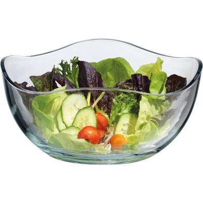 China Transparent Durable Wave Rim Glass Charger Plates , Fruit Salad Glass Bowl for sale