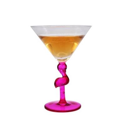 China Pink Color  Flamingo Shaped Stem Cocktail Crystal Glasses for sale