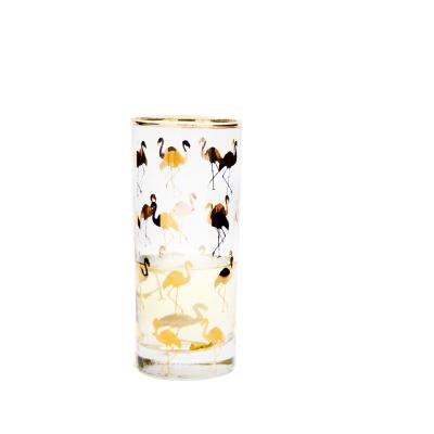 China Golden Flamingo Printed Crystal Highball Glasses For Restaurant for sale