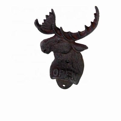 China Home Decor Deer Head Brown Rust Cast Iron Bottle Opener for sale