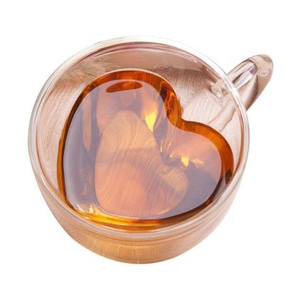 China Creative Lover Heart Shape Borosilicate Transparent Tea Cups for sale