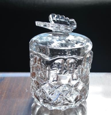 China Butterfly Embossed Creative Crystal Glass Storage Jars for sale