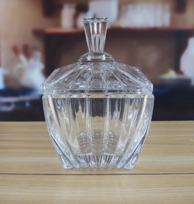 China Square Optic Stripes Glass Storage Jars For Candy for sale