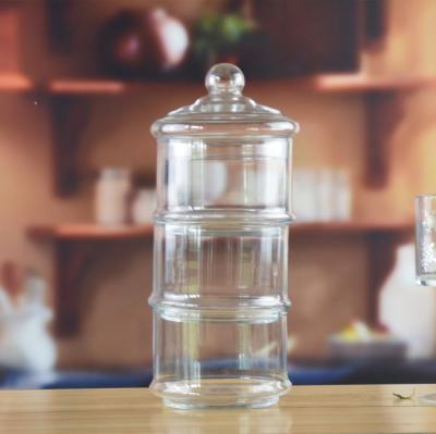 China Stackable 3 Layers Tower Shaped Glass Storage Jars for sale