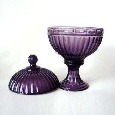 China Footed Vintage Purple Color Glass Food Storage Canisters for sale