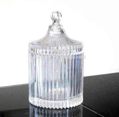 China home Embossed Stripes Large Glass Container With Lid for sale