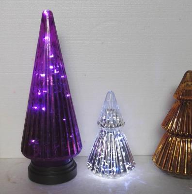 China Handblown LED Holiday Glass Candle Holders Christmas Tree Pattern for sale