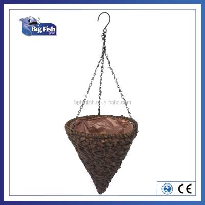 China Plant Fiber Water Hyacinth Shaped Artificial Cone Flower Basket Hanging Decoration for sale